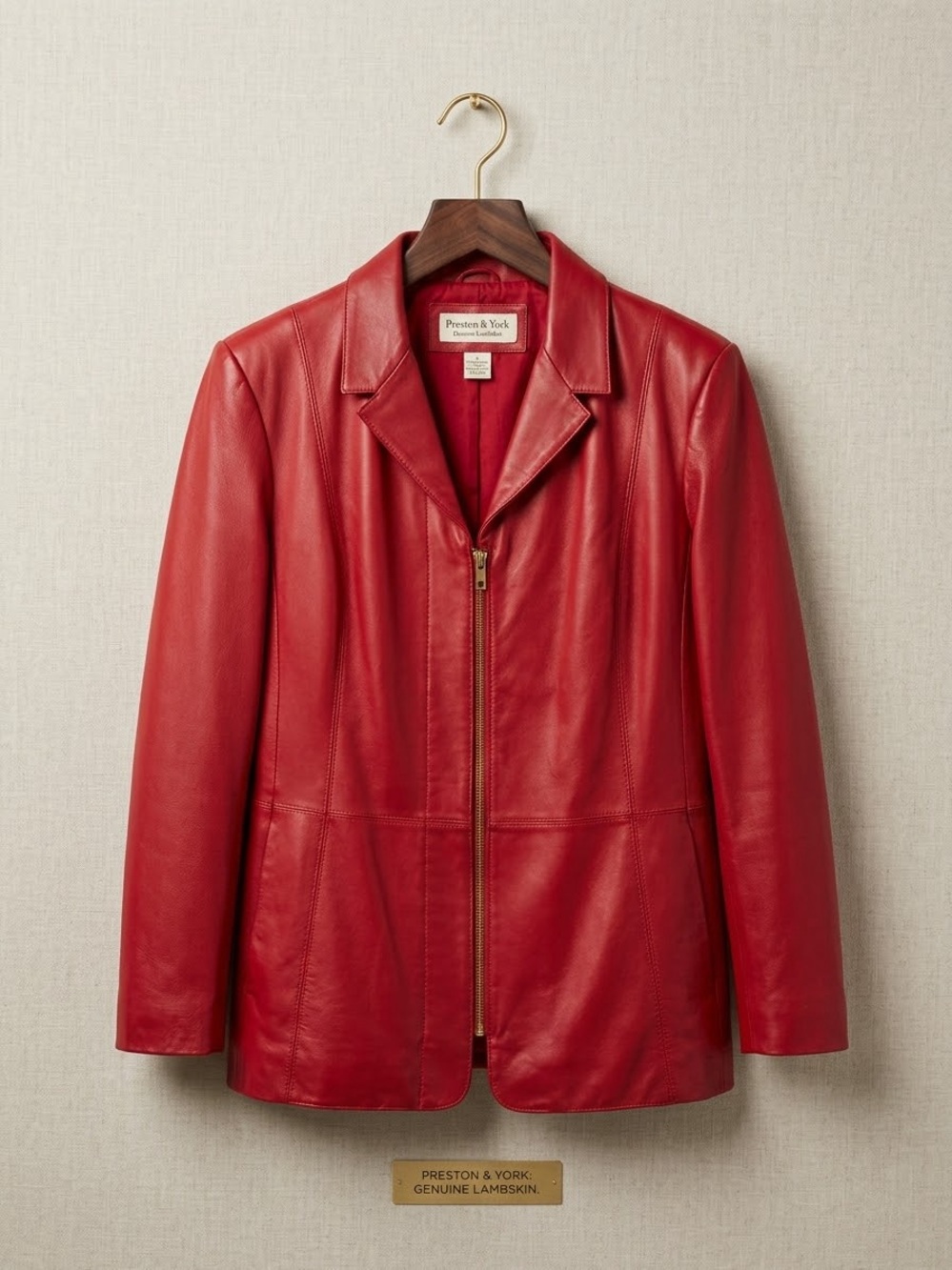 Preston & York Women's Scarlet Lambskin Zip-Front Leather Jacket